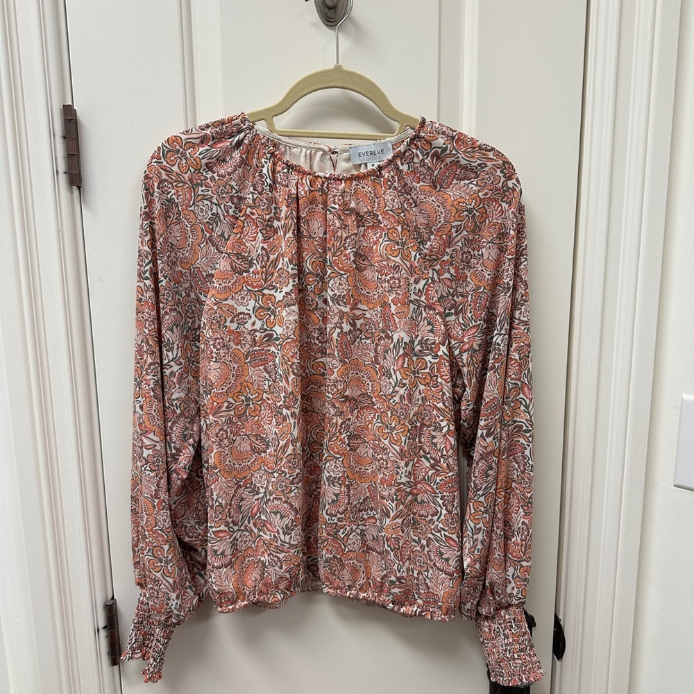 Evereve Women's Floral Blouse - Coral and Peach